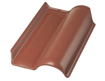 imagem com uma telha cerâmica esmaltada na cor marrom, sobre um fundo branco