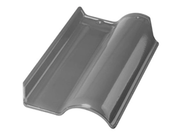 imagem com uma telha cerâmica esmaltada na cor cinza, sobre um fundo branco